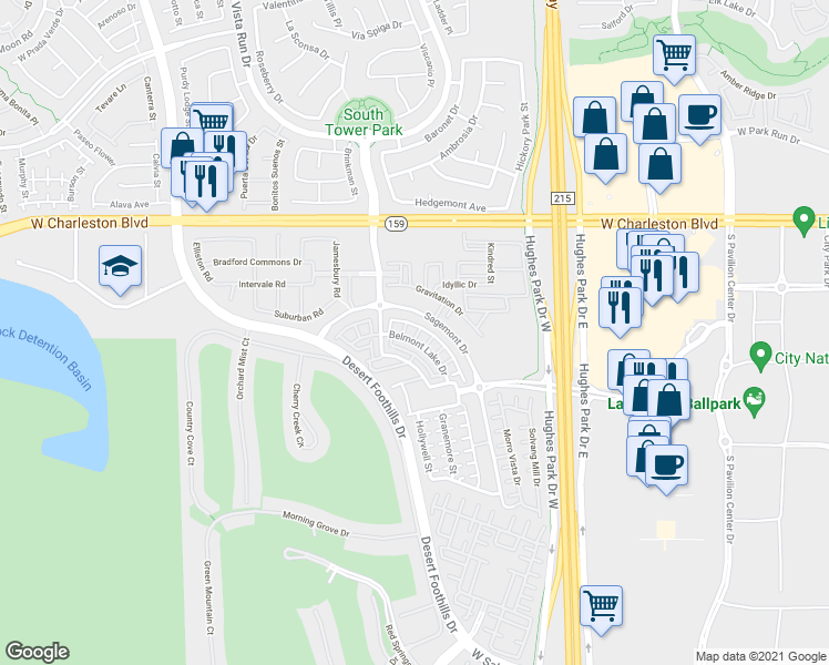 map of restaurants, bars, coffee shops, grocery stores, and more near 11355 Gravitation Drive in Las Vegas