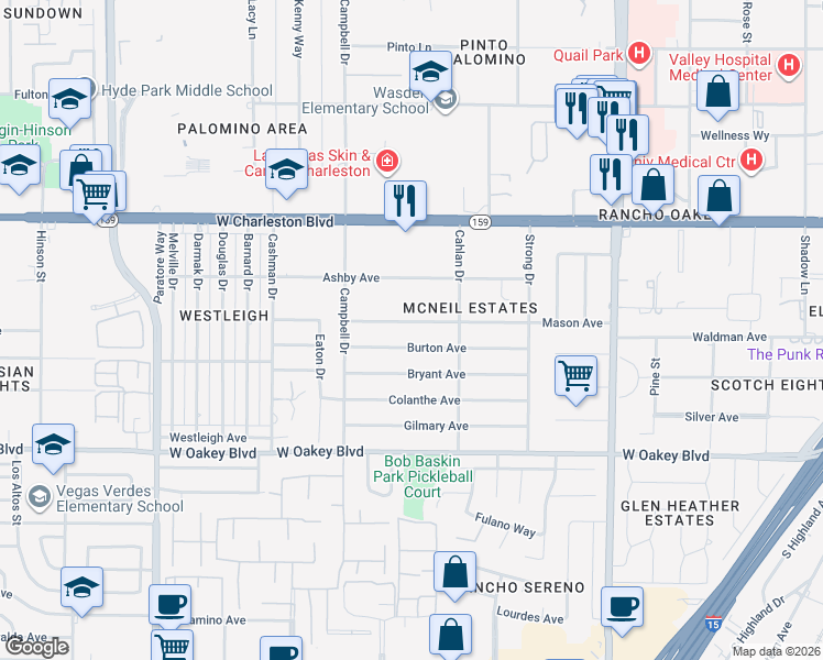 map of restaurants, bars, coffee shops, grocery stores, and more near 2900 Mason Avenue in Las Vegas
