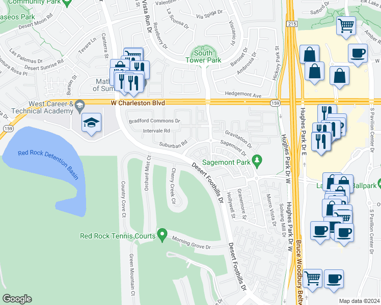 map of restaurants, bars, coffee shops, grocery stores, and more near 11500 Belmont Lake Drive in Las Vegas