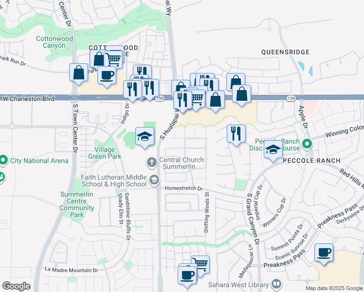 map of restaurants, bars, coffee shops, grocery stores, and more near 9904 Via Delores Avenue in Las Vegas