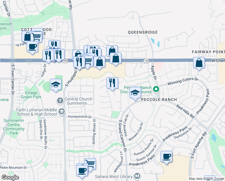 map of restaurants, bars, coffee shops, grocery stores, and more near 1409 Goldenspur Lane in Las Vegas