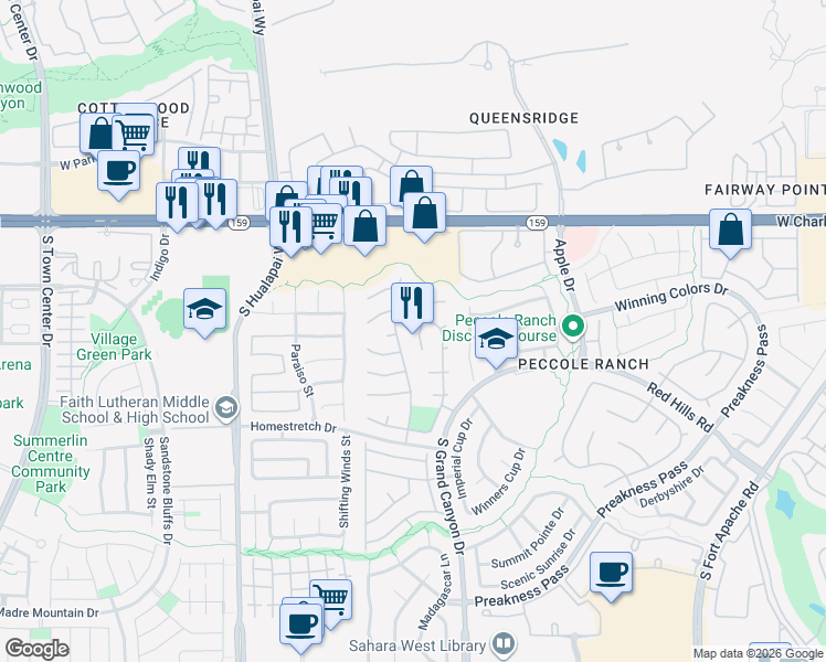 map of restaurants, bars, coffee shops, grocery stores, and more near 1400 Chaparral Summit Drive in Las Vegas