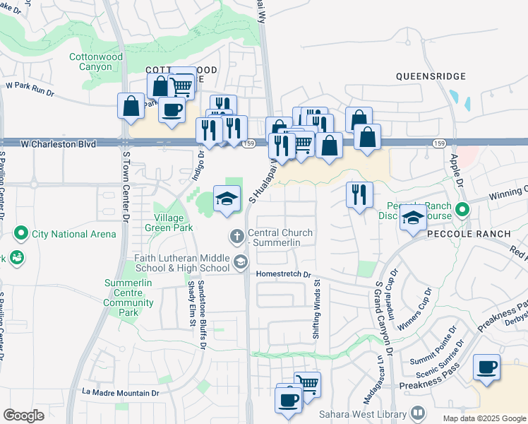 map of restaurants, bars, coffee shops, grocery stores, and more near 10012 Via Delores Avenue in Las Vegas