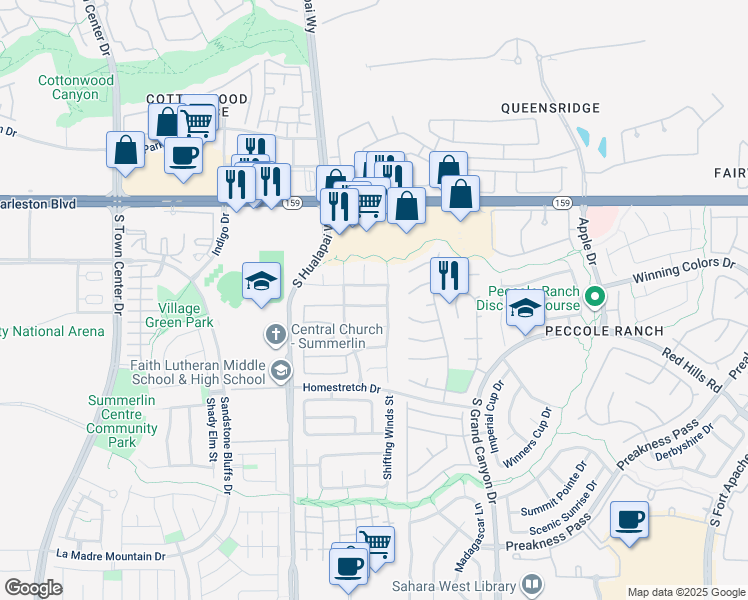 map of restaurants, bars, coffee shops, grocery stores, and more near 9812 Via Delores Avenue in Las Vegas