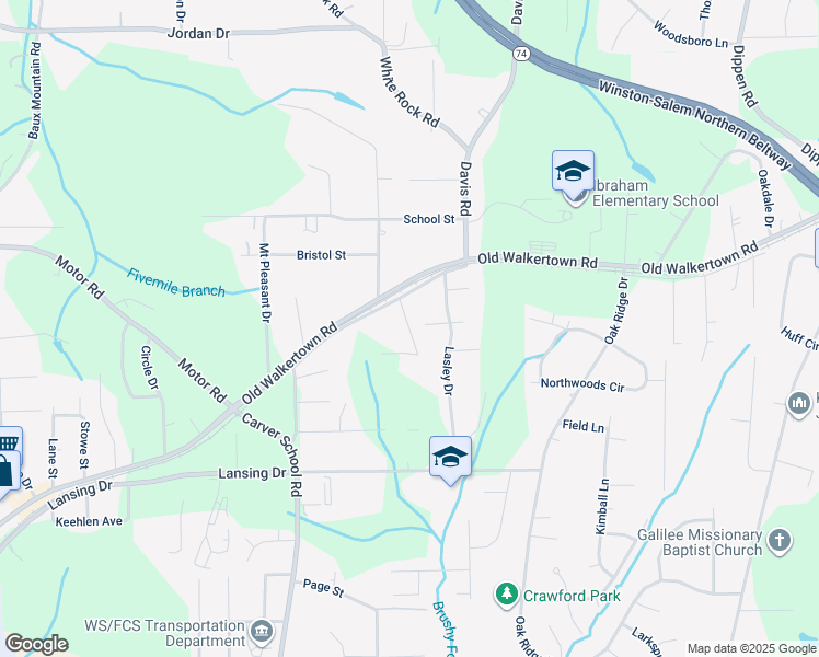 map of restaurants, bars, coffee shops, grocery stores, and more near Erin Street Northeast in Winston-Salem