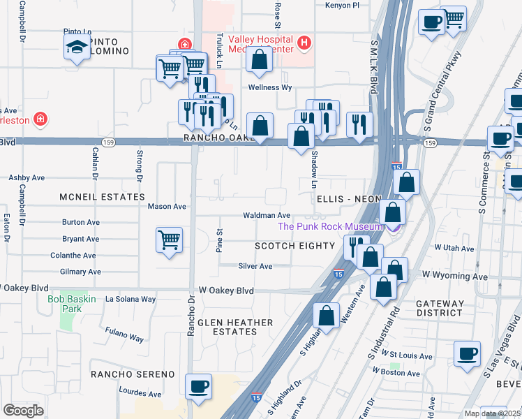 map of restaurants, bars, coffee shops, grocery stores, and more near 1273 Park Circle in Las Vegas