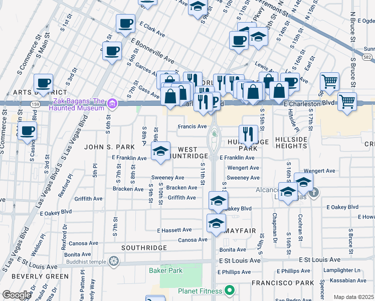 map of restaurants, bars, coffee shops, grocery stores, and more near 1106 Norman Avenue in Las Vegas
