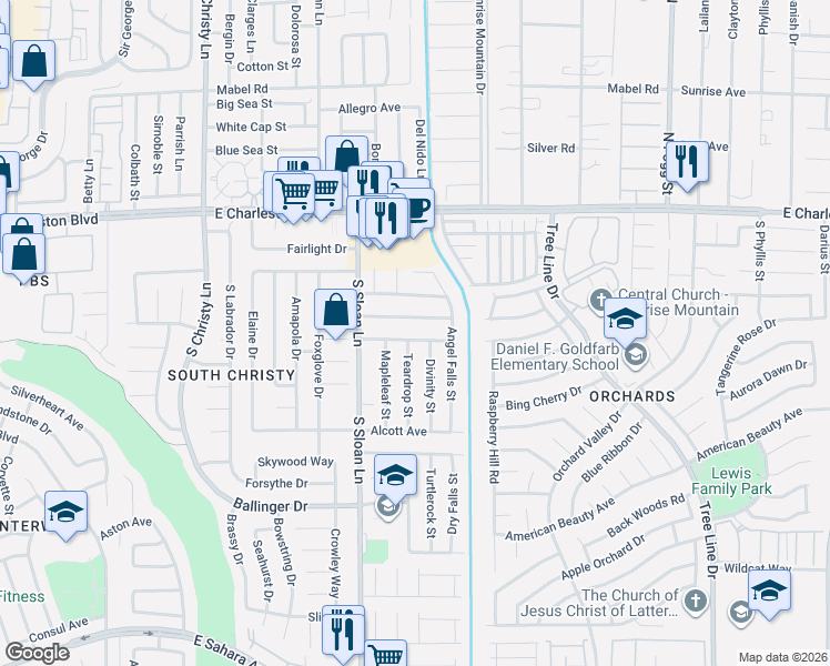 map of restaurants, bars, coffee shops, grocery stores, and more near 5942 Whispering Pines Avenue in Las Vegas
