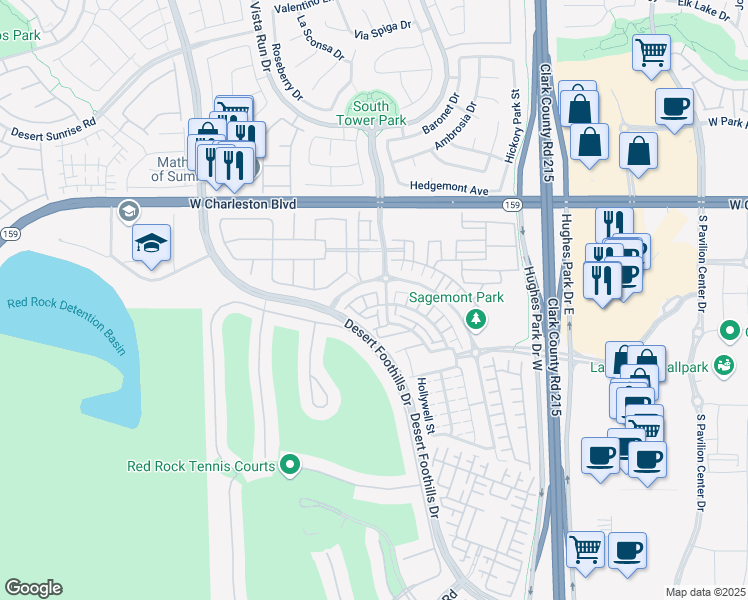 map of restaurants, bars, coffee shops, grocery stores, and more near 106 Plaza Centre Drive in Las Vegas