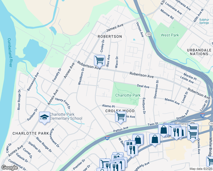 map of restaurants, bars, coffee shops, grocery stores, and more near 616 Croley Drive in Nashville