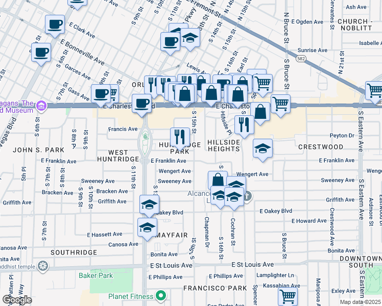 map of restaurants, bars, coffee shops, grocery stores, and more near 1434 Norman Avenue in Las Vegas