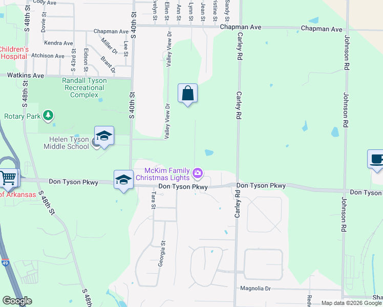 map of restaurants, bars, coffee shops, grocery stores, and more near 3346 Barnett Lane in Springdale