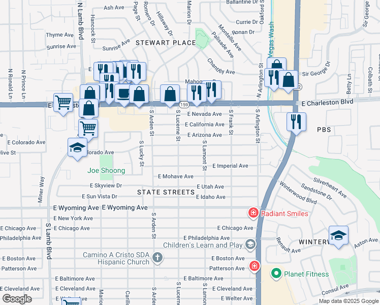 map of restaurants, bars, coffee shops, grocery stores, and more near 4746 East Yuma Avenue in Las Vegas