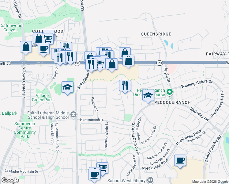 map of restaurants, bars, coffee shops, grocery stores, and more near 9761 Hitching Rail Drive in Las Vegas