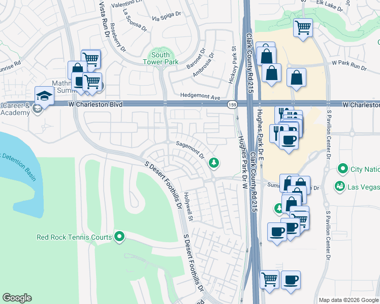 map of restaurants, bars, coffee shops, grocery stores, and more near 11392 Belmont Lake Drive in Las Vegas