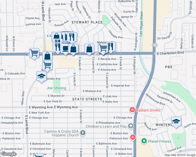 map of restaurants, bars, coffee shops, grocery stores, and more near 4738 East Yuma Avenue in Las Vegas