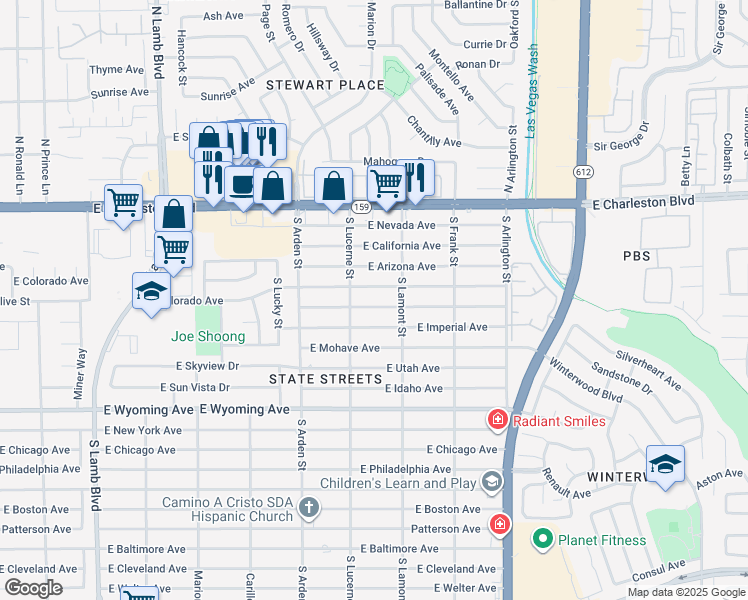 map of restaurants, bars, coffee shops, grocery stores, and more near 4746 East Yuma Avenue in Las Vegas