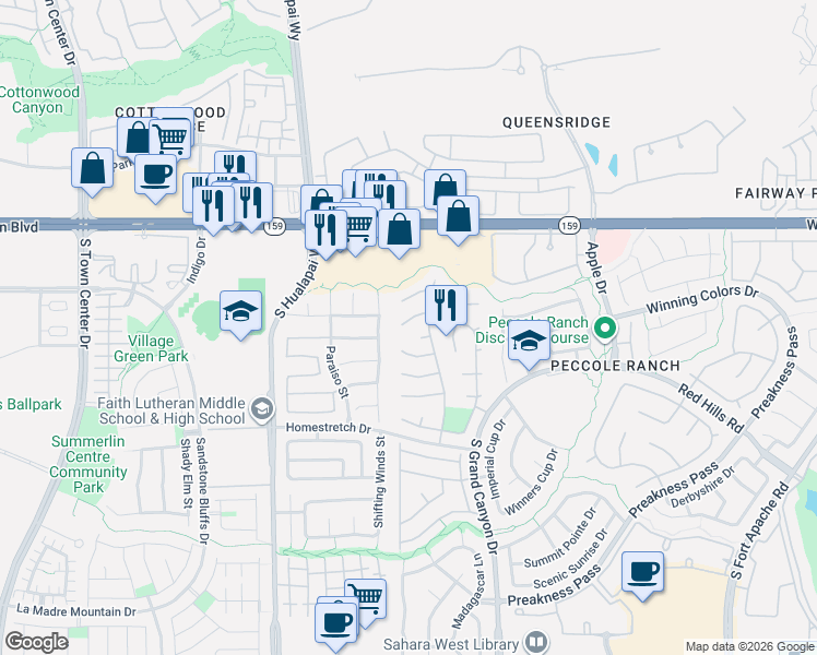 map of restaurants, bars, coffee shops, grocery stores, and more near 9761 Hitching Rail Drive in Las Vegas