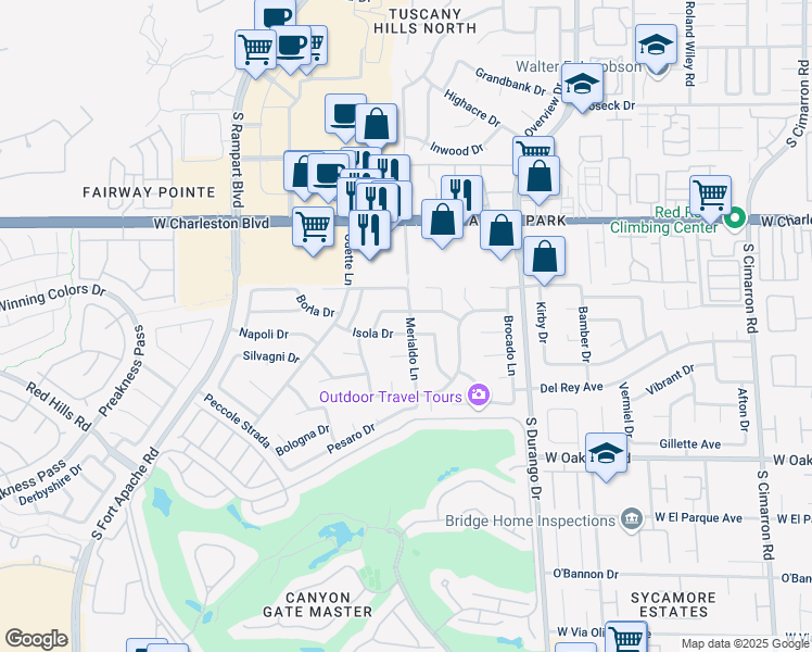 map of restaurants, bars, coffee shops, grocery stores, and more near 8700 Isola Drive in Las Vegas