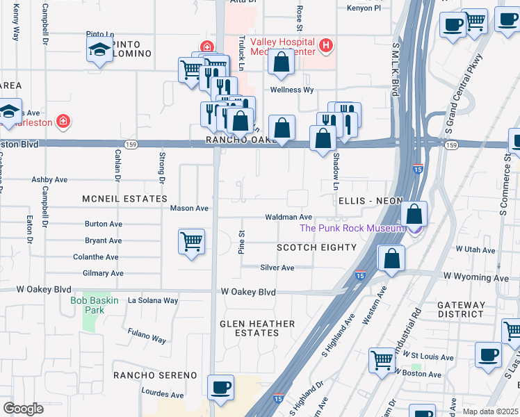 map of restaurants, bars, coffee shops, grocery stores, and more near 2111 Edgewood Avenue in Las Vegas