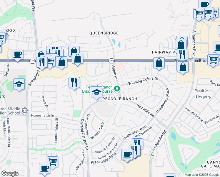 map of restaurants, bars, coffee shops, grocery stores, and more near 9500 Spanish Steps Lane in Las Vegas
