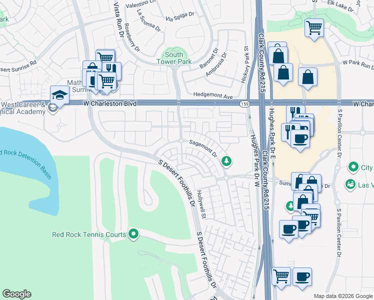 map of restaurants, bars, coffee shops, grocery stores, and more near 106 Plaza Centre Drive in Las Vegas