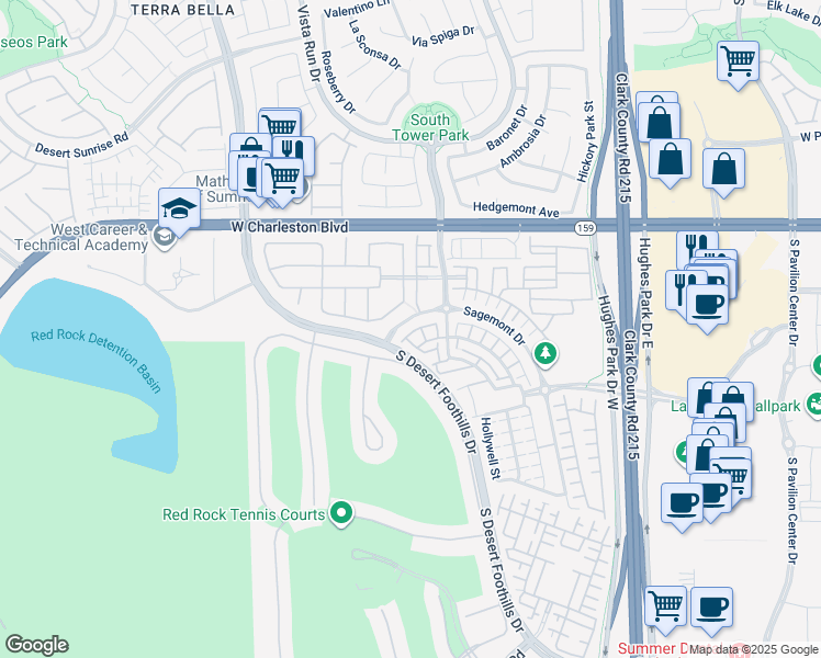 map of restaurants, bars, coffee shops, grocery stores, and more near 11500 Belmont Lake Drive in Las Vegas
