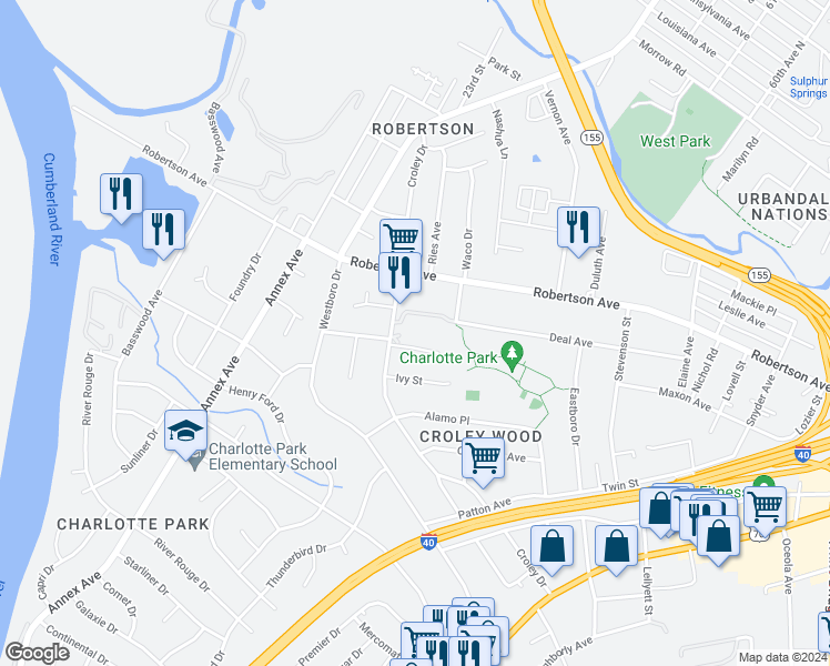 map of restaurants, bars, coffee shops, grocery stores, and more near 616 Croley Drive in Nashville