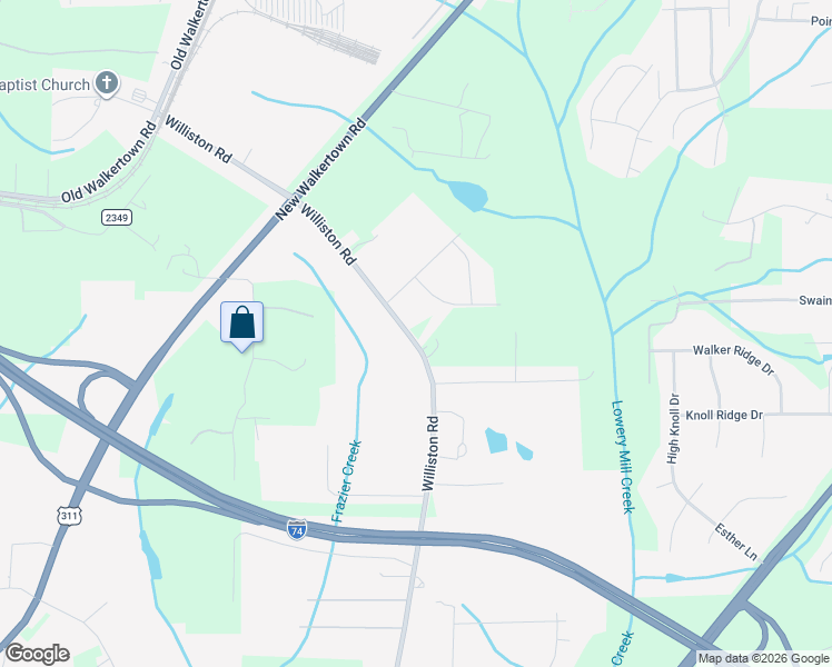 map of restaurants, bars, coffee shops, grocery stores, and more near 3445 Williston Road in Walkertown