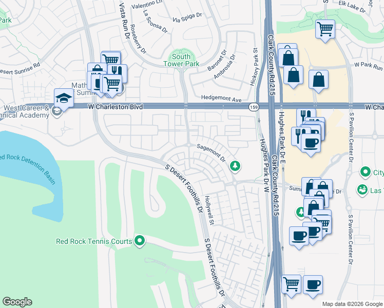 map of restaurants, bars, coffee shops, grocery stores, and more near 1510 Plaza Centre Drive in Las Vegas