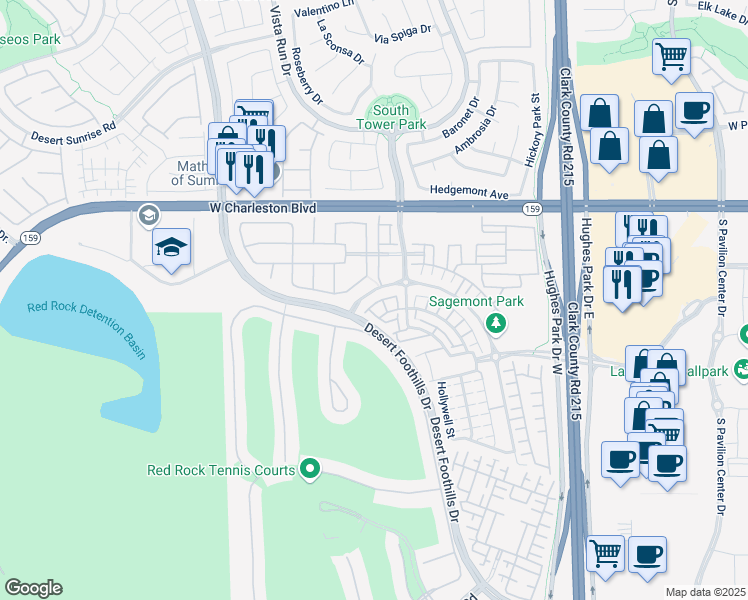 map of restaurants, bars, coffee shops, grocery stores, and more near 11500 Belmont Lake Drive in Las Vegas