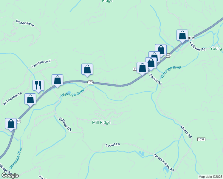 map of restaurants, bars, coffee shops, grocery stores, and more near 188 The Overlook Road in Banner Elk