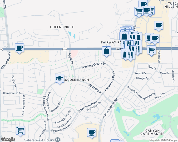 map of restaurants, bars, coffee shops, grocery stores, and more near 9345 Canyon Shadows Lane in Las Vegas