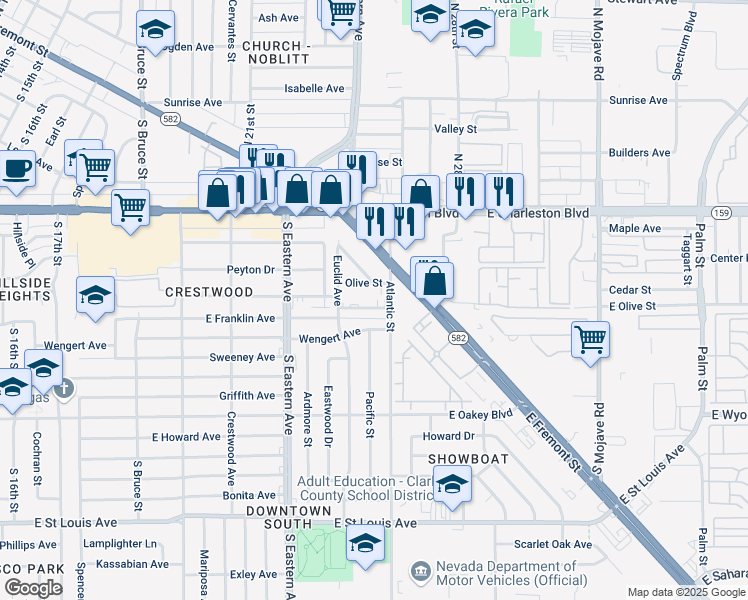 map of restaurants, bars, coffee shops, grocery stores, and more near 1220 Atlantic Street in Las Vegas