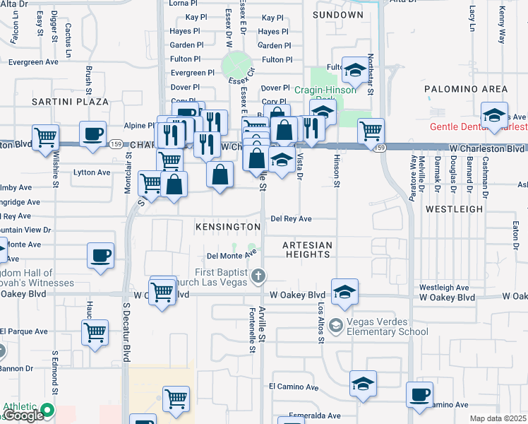 map of restaurants, bars, coffee shops, grocery stores, and more near 1415 South Arville Street in Las Vegas