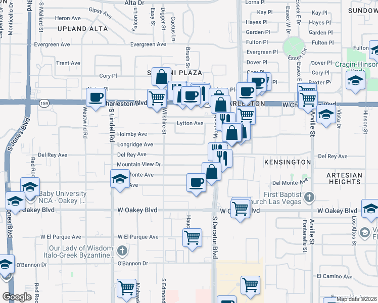 map of restaurants, bars, coffee shops, grocery stores, and more near 5132 Del Rey Avenue in Las Vegas