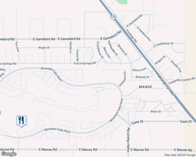 map of restaurants, bars, coffee shops, grocery stores, and more near 4357 South Angel Falls Court in Pahrump