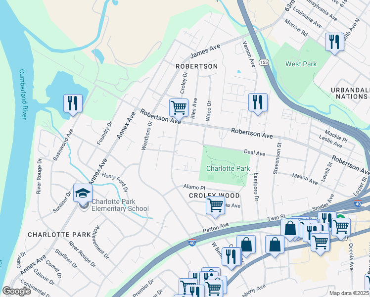 map of restaurants, bars, coffee shops, grocery stores, and more near 616 Croley Drive in Nashville