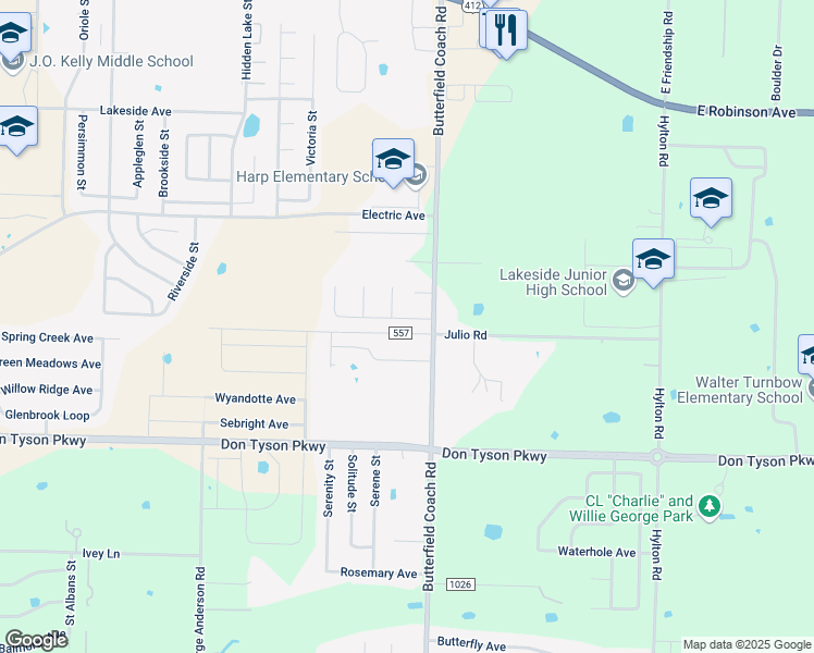 map of restaurants, bars, coffee shops, grocery stores, and more near 3141 Pinot Avenue in Springdale