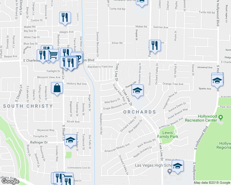 map of restaurants, bars, coffee shops, grocery stores, and more near 6198 Orange Hill in Las Vegas