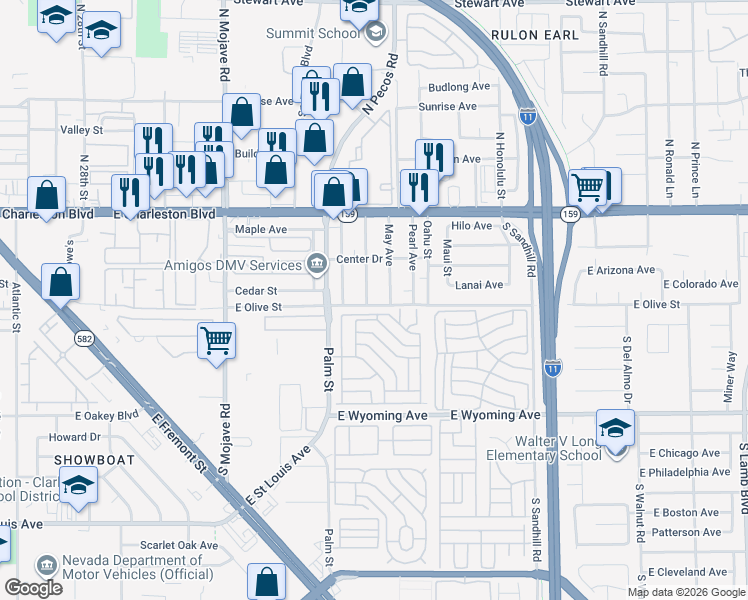 map of restaurants, bars, coffee shops, grocery stores, and more near 1147 June Avenue in Las Vegas