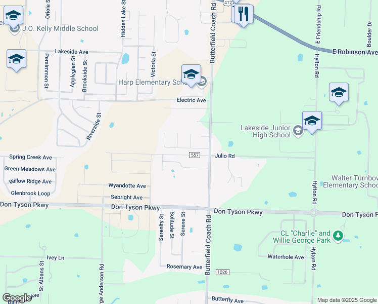map of restaurants, bars, coffee shops, grocery stores, and more near 3141 Pinot Ave in Springdale