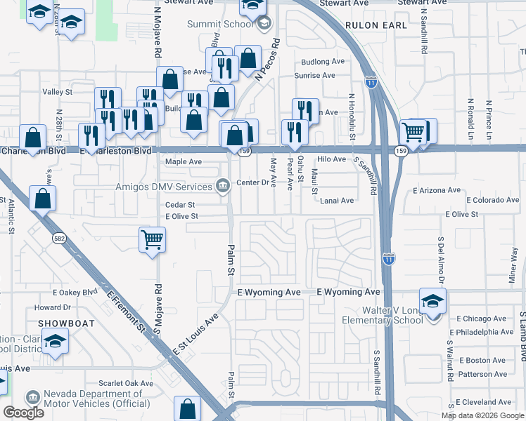 map of restaurants, bars, coffee shops, grocery stores, and more near 1147 June Avenue in Las Vegas