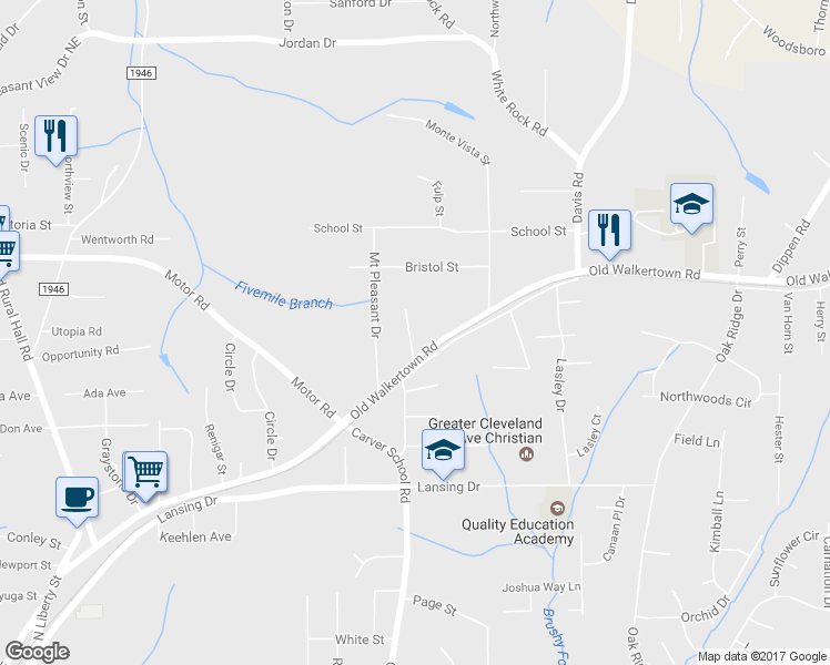 map of restaurants, bars, coffee shops, grocery stores, and more near 4823 Merrimac Street in Winston-Salem