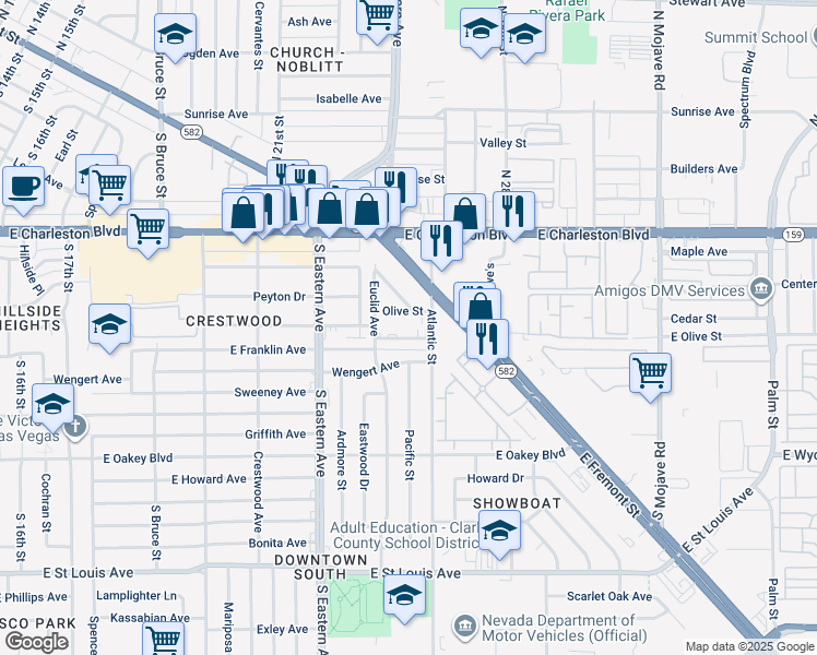 map of restaurants, bars, coffee shops, grocery stores, and more near in Las Vegas