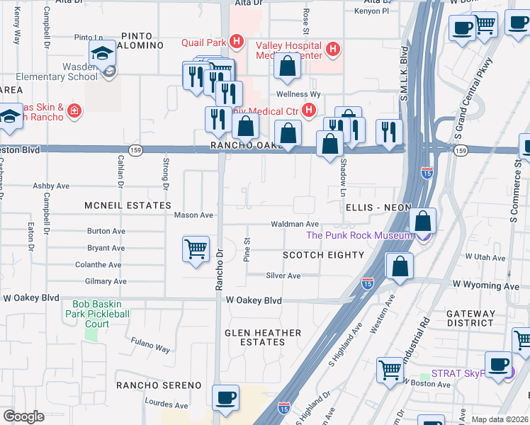 map of restaurants, bars, coffee shops, grocery stores, and more near 2111 Edgewood Avenue in Las Vegas