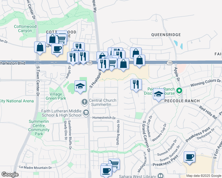 map of restaurants, bars, coffee shops, grocery stores, and more near 9825 Peseo Cresta Avenue in Las Vegas