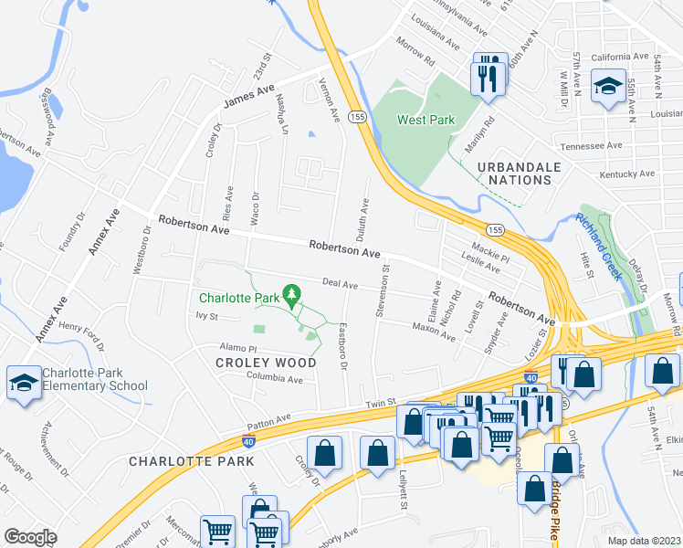 map of restaurants, bars, coffee shops, grocery stores, and more near 6012 Deal Avenue in Nashville