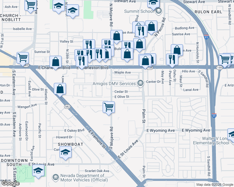 map of restaurants, bars, coffee shops, grocery stores, and more near 2850 Cedar Street in Las Vegas