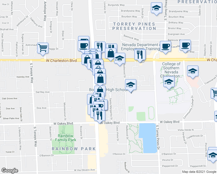 map of restaurants, bars, coffee shops, grocery stores, and more near 1324 Kari Lee Court in Las Vegas